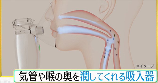 喉のイガイガ対策に！
超音波の振動で超微細ミストとして噴射
気管や喉の奥を潤してくれる吸入器