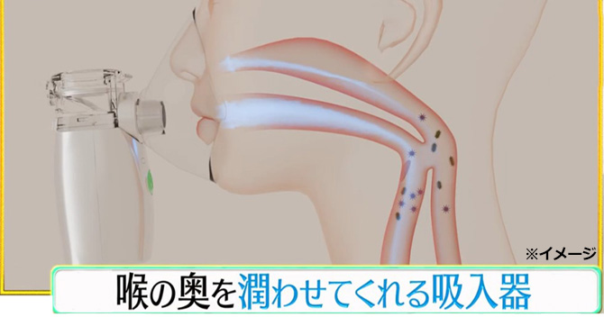 のどのイガイガ対策に！
超音波の振動で超微細ミストとして噴射
のどの奥を潤してくれる吸入器